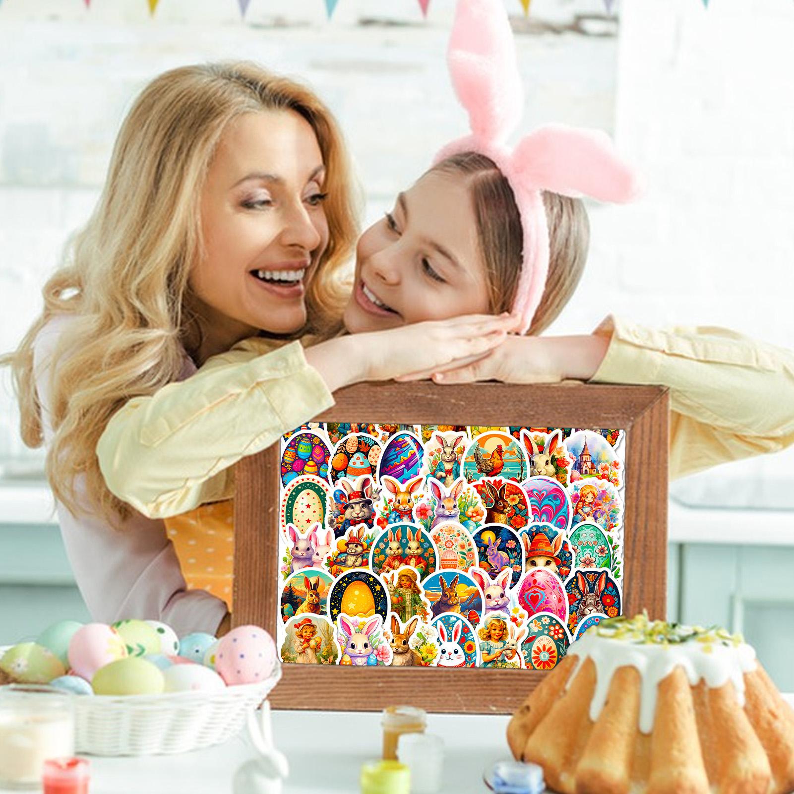 Easter Egg Stickers 50X Waterproof Decals With Easter Animal Non-repetitive Element Easter Holiday Stickers For Kids Teens Girls CN