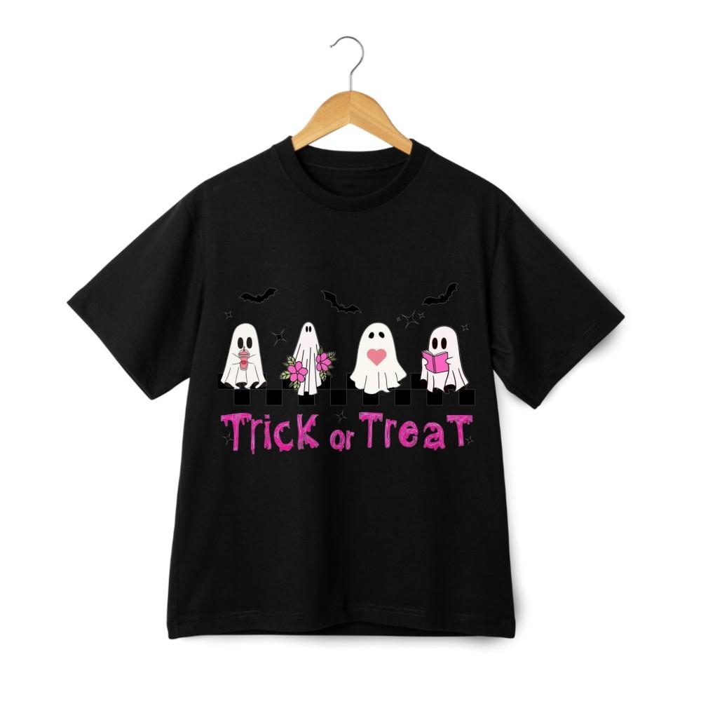 Halloween Trick or Treat Ghost Friends Graphic T-Shirt - Spooky Streetwear Tee