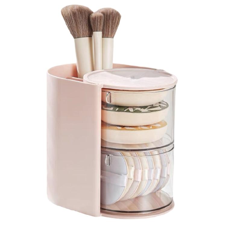 

Portable Cosmetic Tool Storage Box Integrating Makeup Brush and Sponge Storage Case With Elegant Trendy Clear Viewing рожевий