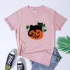 Retro Black Cat And Pumpkin Tshirt Women Autumn Spooky Season Holiday Top Tee Shirt Funny Halloween Party Tshirt