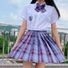 Gentle Blade Authentic JK Uniform: Plaid Pleated Skirt & College Style Short Shirt Set