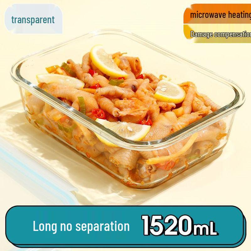 Microwaveable Transparent Glass Bento Lunch Box with Lid and Fresh-Keeping, Includes Damage Compensation.