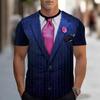 Men's casual suit and tie printed short-sleeved crew neck new men's role-playing party T-shirt