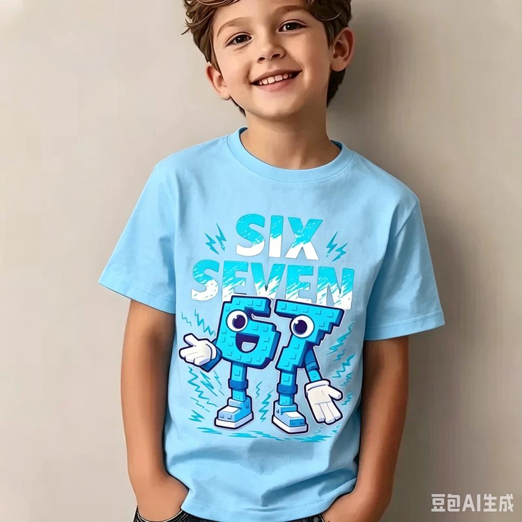 67 Pixel Cartoon Charakter Baumwoll-T-Shirt, Jungen Mädchen Harajuku Streetwear Print Kurzarm-T-Shirt, Trendiges Lässiges Kinder Oberteil