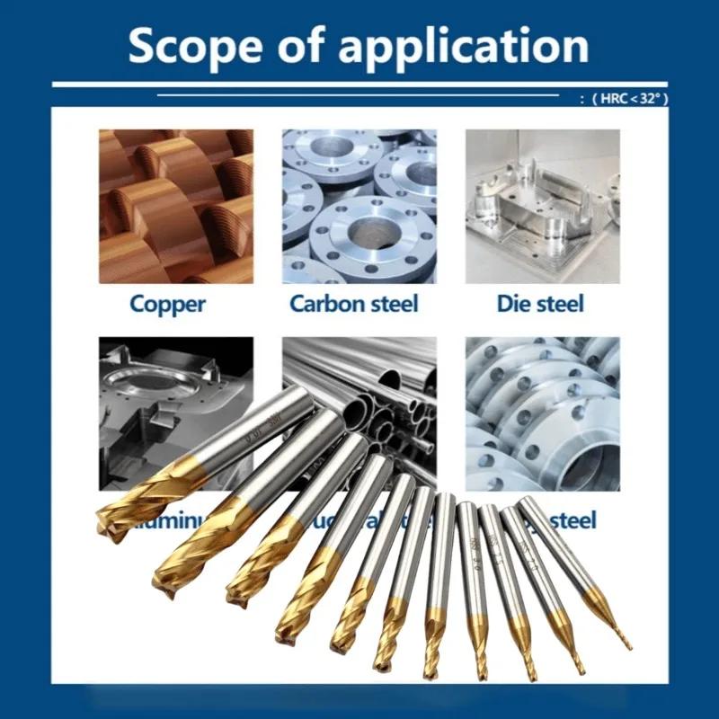 7Pcs/11Pcs Milling Cutters 4-Flute Titanium Coated HSS End Mill Set 1.5-10mm CNC Router Bit for Wood Steel Milling