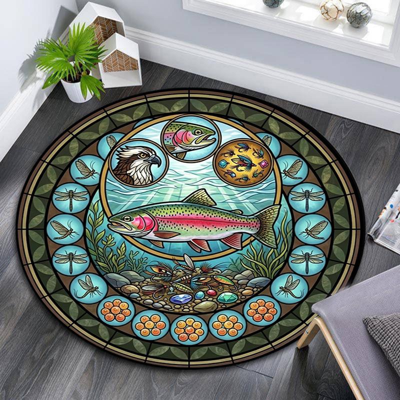 Aquatic Life Glass Round Area Rug Under Office Chairs Bedroom Living Room Home Decor