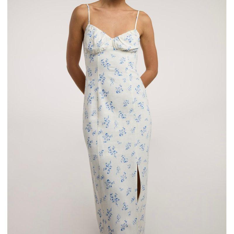 

Заказ внешней торговли Леди Темперамент Элегантное Красивое Летнее Новое Пасторальное Летнее Новое Платье-слинг с принтом из льна Blue White L(40)