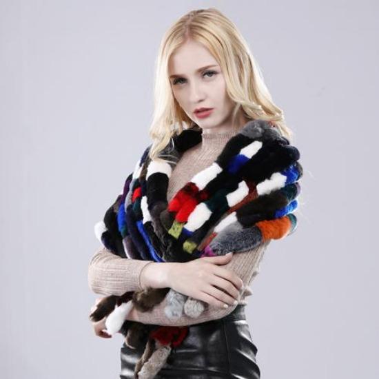 Winter Women Hand Knitted Real Rex Rabbit Fur Scarf Shawl Natural Soft Rex Rabbit Fur Muffler Lady Long Real Fur Scarves Poncho