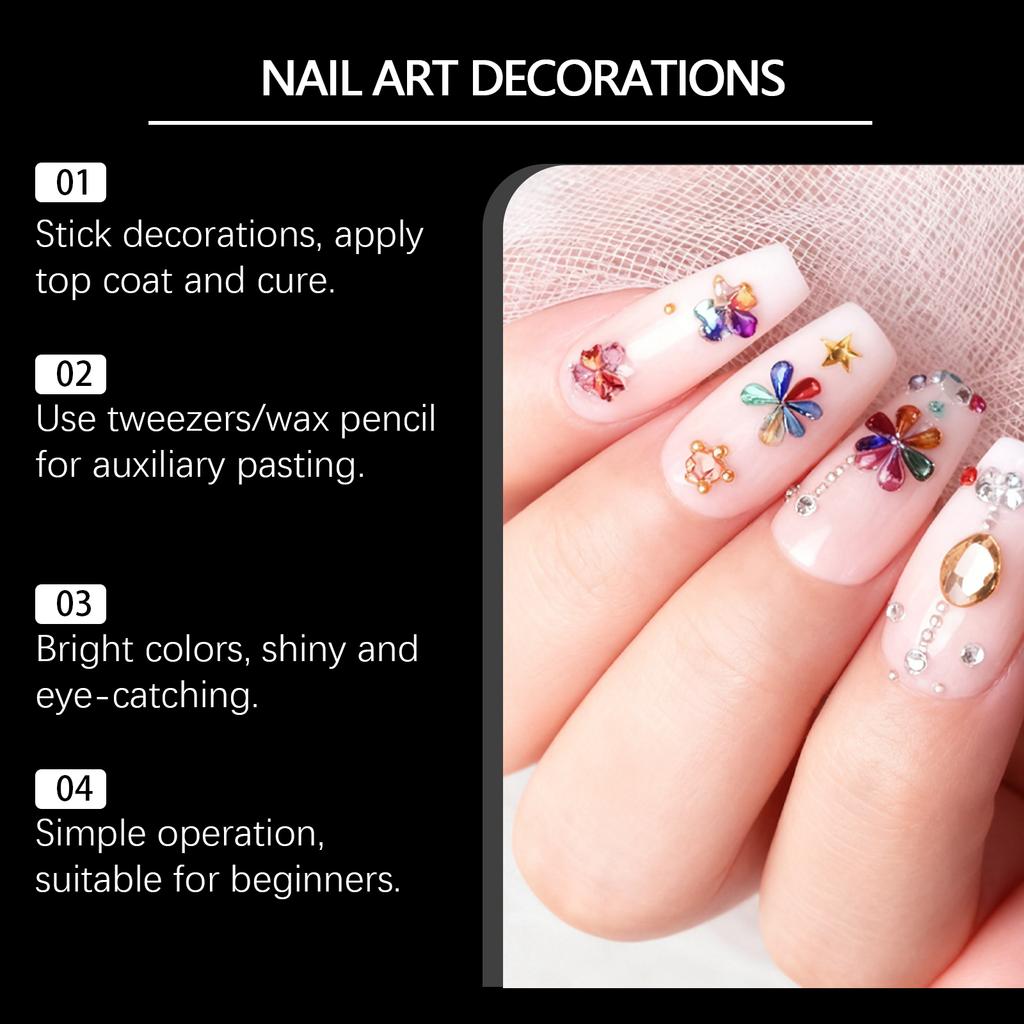 Färgglatt 3D-nageltillbehörsset, Glittrande Diamantpärlklistermärken, Flerformade Nageldekorations-DIY-verktyg.