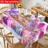 1pc Elegant Birthday Party Tablecloth - Pastel Floral Polyester Table Cover with Golden Accents, Reusable & Easy To Clean for Birthday Celebrations, G