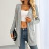 Damski Kardigan w Jednolitym Kolorze, Luźny, z Długim Rękawem i Kieszenią
