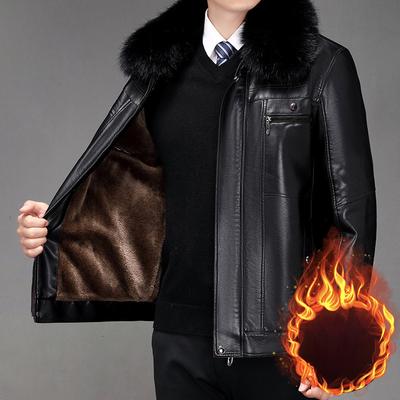 Nieuwe leren jas voor heren met fluweel en verdikking voor mannen van middelbare leeftijd en ouderen met bont geïntegreerde winter daddy revers warme leren jas