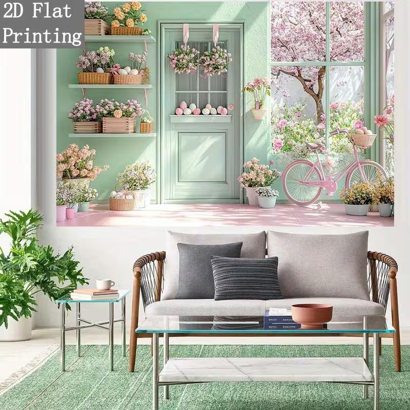 2D Easter Shop Backdrop - Pastel Bicycle Photography Background for Party