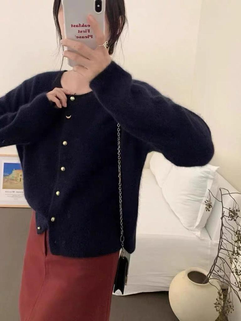 European Style Women's Pure Wool Soft Fluffy Cardigan Sweater
