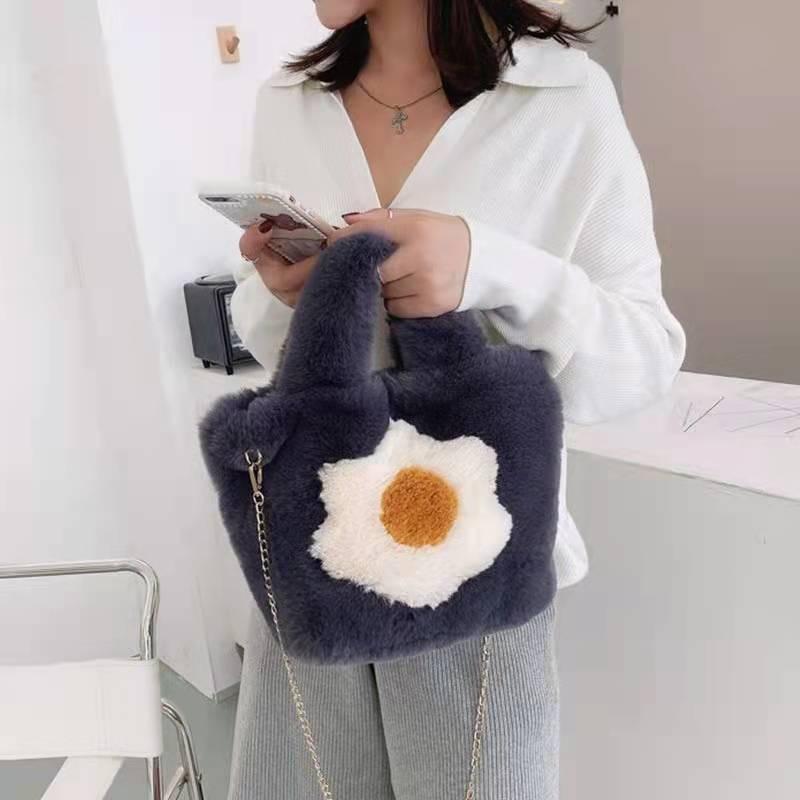 Autumn new tote bag plush bag poached egg fried egg sunflower handbag messenger bag shoulder bag
