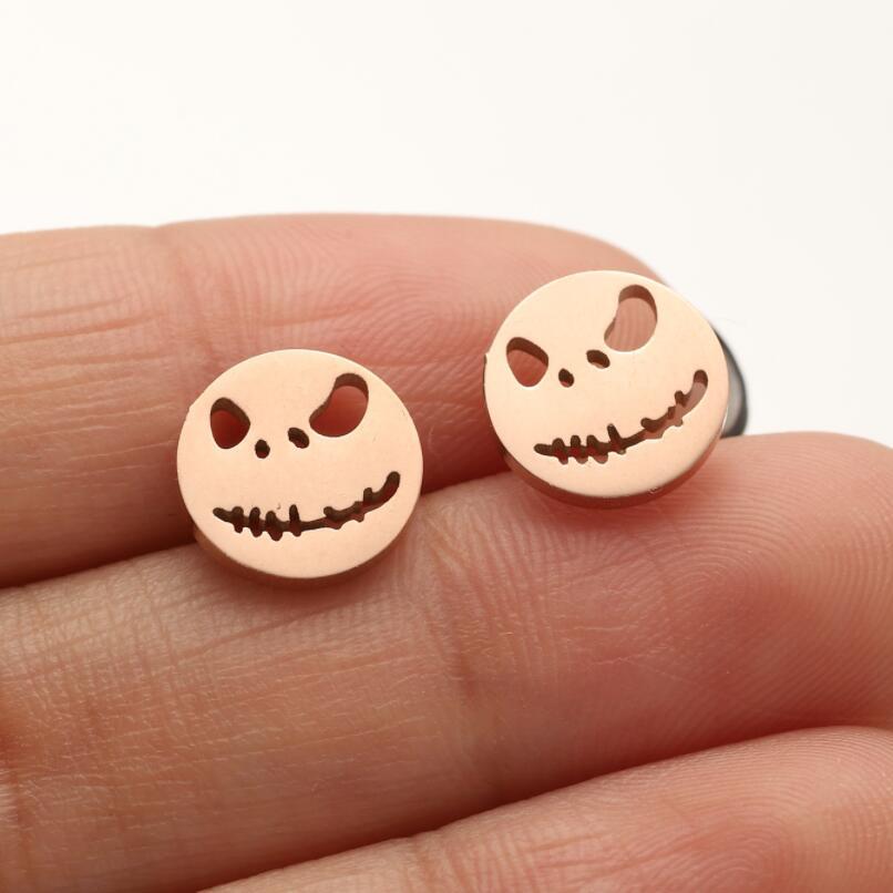 Halloween Asymmetrical Stainless Steel Pumpkin Skull Face Earrings