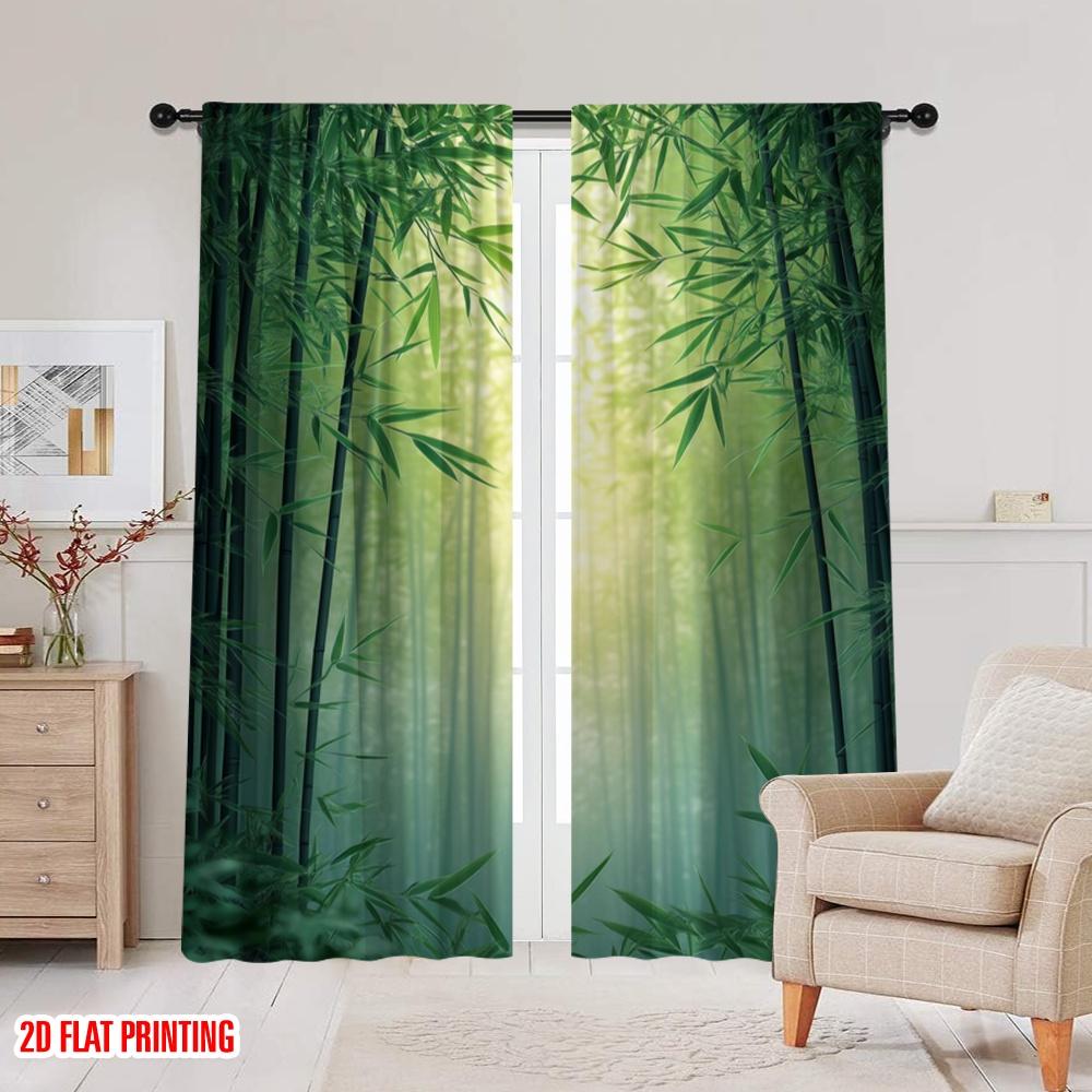 2pcs,2D Plane Printing Minimalist Curtains Bamboo Serenity (2) Polyester Fabric (without Rod) Decorations For Home Use for