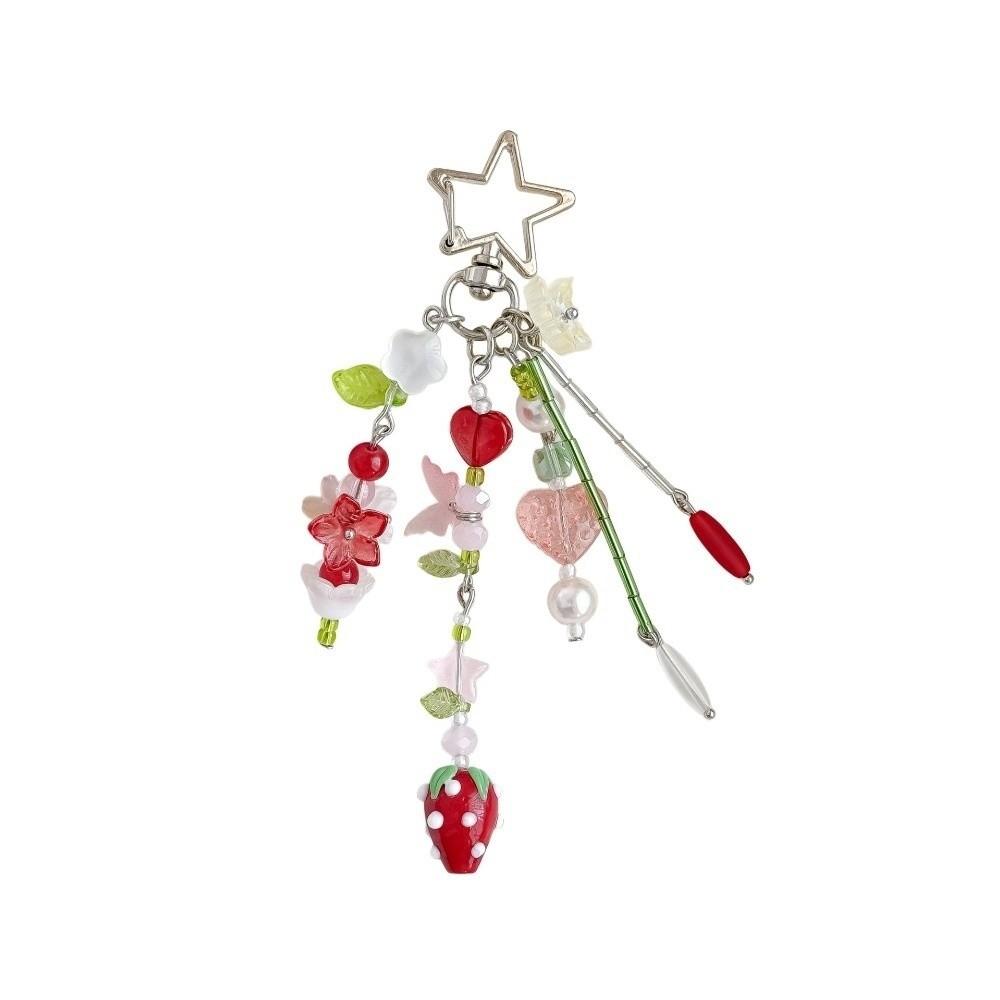 Acrylic Beads Bag Charms Colorful Floral Star Tassel Key Chain Beaded Hanging Girls Gifts