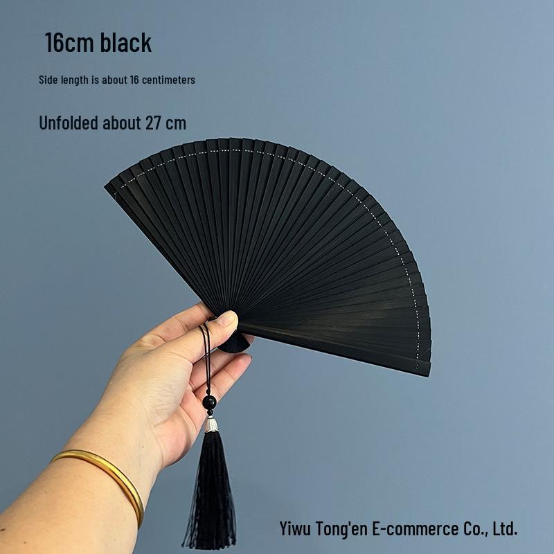 Japanisch-Chinesischer Stil Handgefertigter Bambus-Faltfächer, 5-Zoll Tanzfächer, Für Männer und Frauen, 16cm Antikes Design schwarz