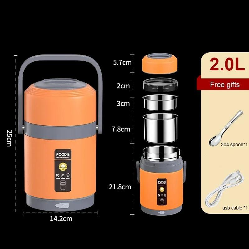 Cutie de prânz electrică încălzită USB Oțel inoxidabil Încălzitor de mâncare Cutii termice Bento pentru birou Școală Container cutie de prânz Constant 65℃