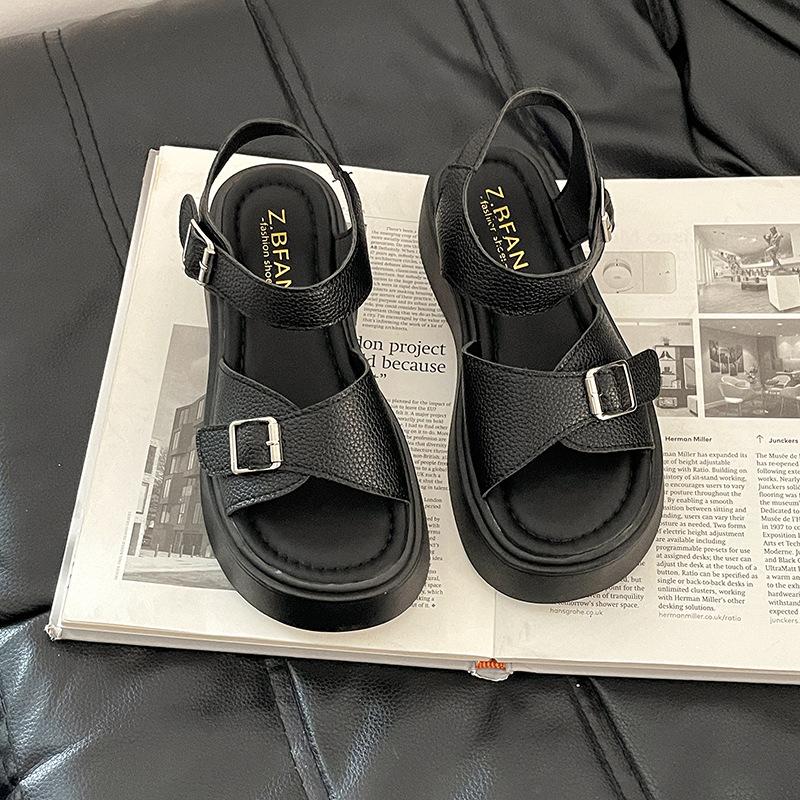 Versatile casual platform Roman sandals girls summer Korean version fashion Velcro soft-soled beach slope heel cool slippers