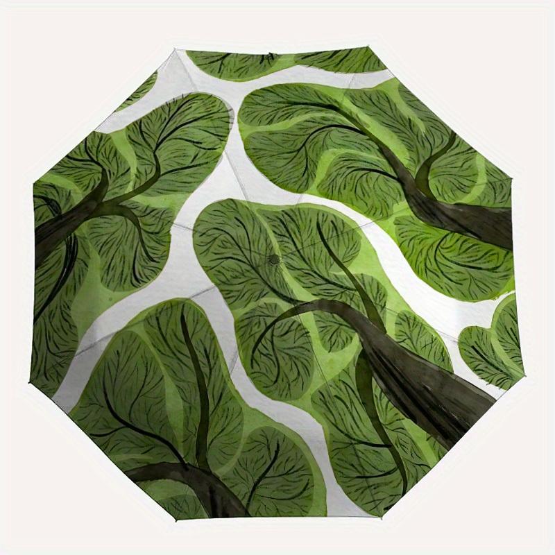 

1pc Leaf Vein Automatic Open/Close Umbrella with Windproof, Functional Design, 8-Rib Sturdy Canopy