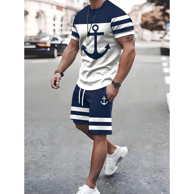 Summer Colorful Splicing 3D Print T-Shirts Shorts Sets Men's Tracksuits Short Sleeve T Shirt Pants Set Man Suits Clothing