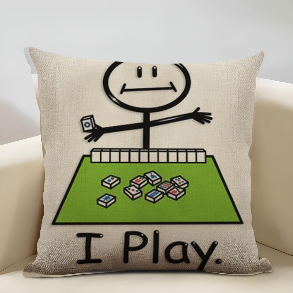 Mahjong Cushion Cover Household Decoration Linen Sofa Cushion Cover: Skin-Friendly & Breathable with Invisible Zipper
