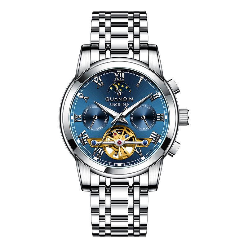 

Мужские высокоценные турбийонные автоматические механические часы, стальной браслет, люминесцентные, водонепроницаемые