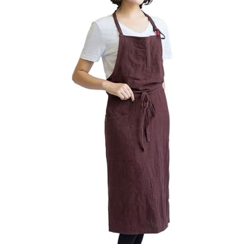 Alukya Linen Apron, Cafe Style, Covers Your Bottom, Simple Design with Pockets, for Home Use (Coffee)