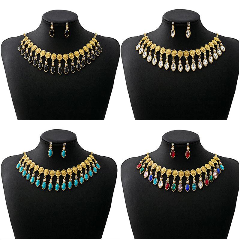 Vintage Fashion Jewelry Set, Dinner Dress Accessories, Geometric Water Drop Necklace, Diamond-Encrusted Pearl Earrings, Women'S