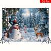2D Christmas Winter Forest Backdrop Snowman Reindeer Party Photography Background