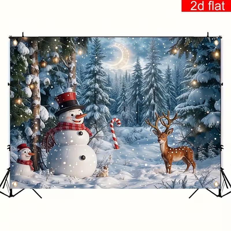 2D Christmas Winter Forest Backdrop Snowman Reindeer Party Photography Background