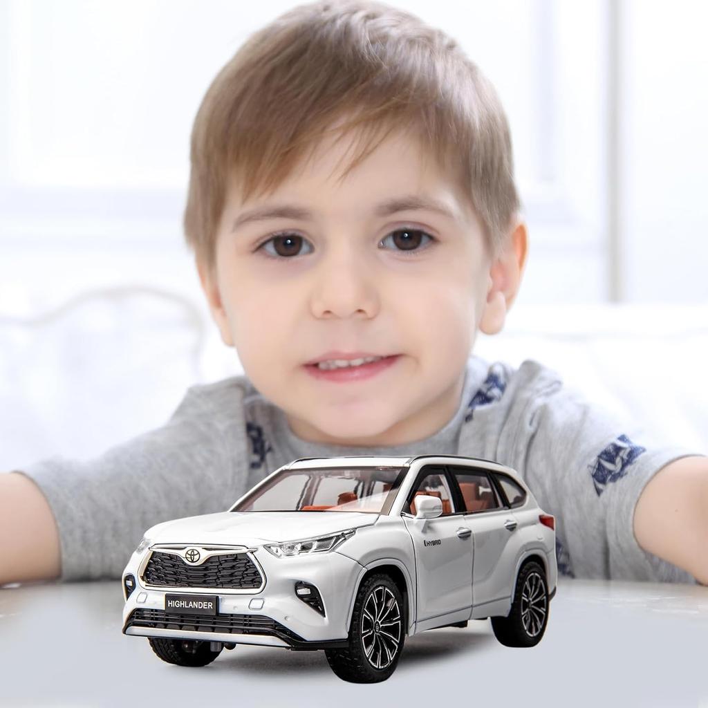 Model auta Toyota Highlander v měřítku 1/24, stahovací auto ze zinkové slitiny se zvukem a světlem pro děti, chlapec, dívka dárek