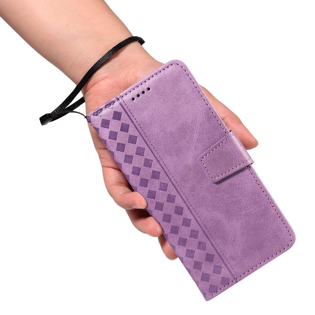 For Samsung Galaxy A35 5G Leather Case Wallet Stand Grids Imprinted Phone Cover with Strap
