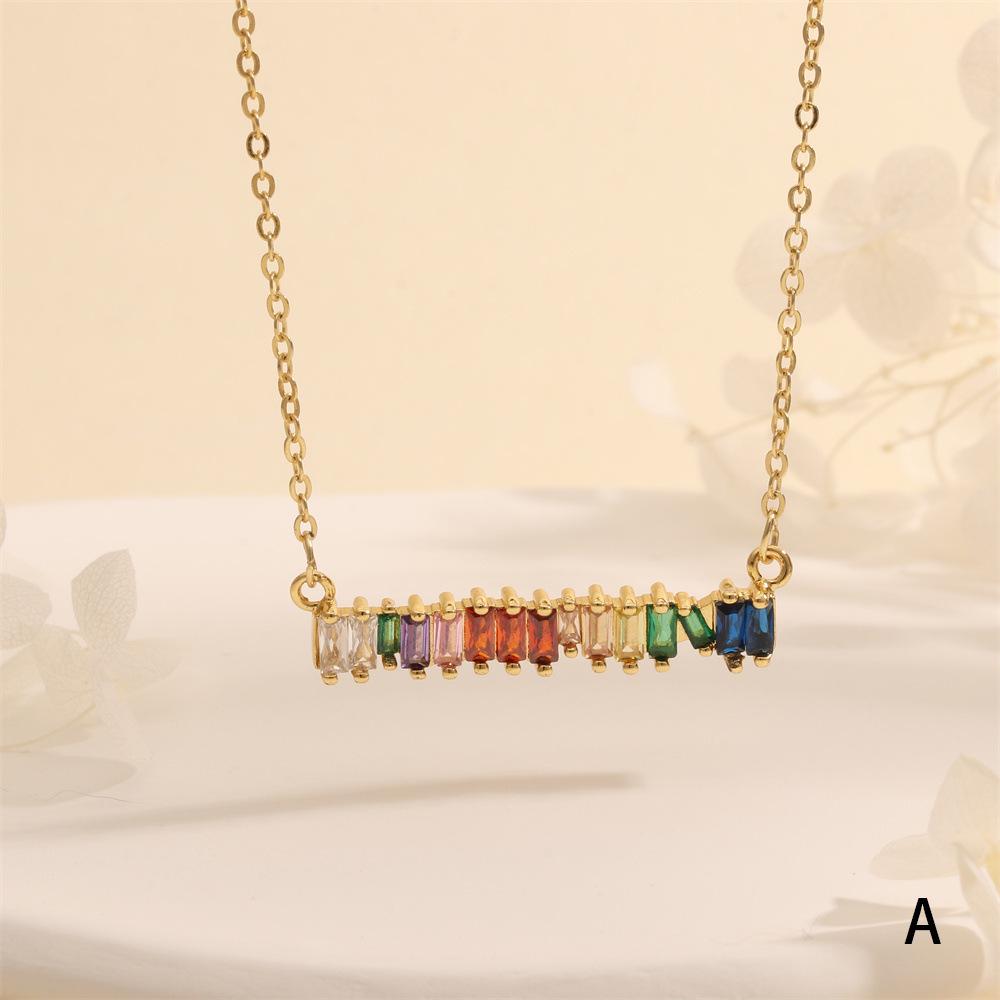 Colorful T-Shaped Zircon Pendant Necklace with Star Clavicle Chain for Women