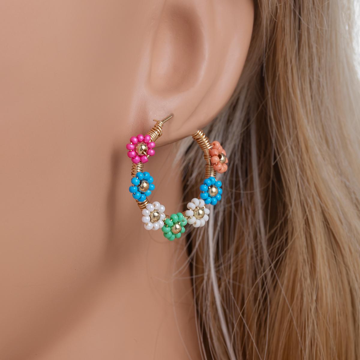 Bohemian style circular colored pearl flower women s earrings