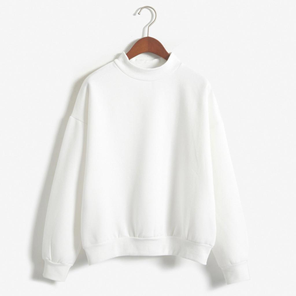Damen-Sweatshirt mit einfarbigem Rollkragen, langen Ärmeln und Samt