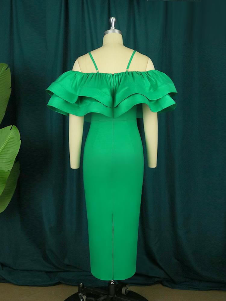 AOMEI Kvinner Festkjole Ruffles Bodycon Slire Spaghetti Strap Bursdag Cold Shoulder Even kjoler