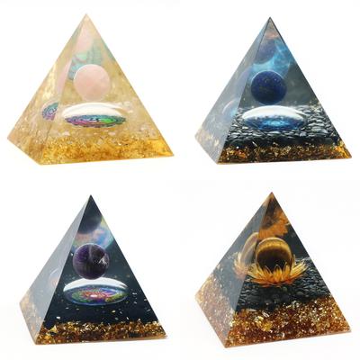 1Pc Orgonite Pyramid,With Protection From Crystals Energy Generator For Stress Reduce Meditation Wealth Attraction For Home Decor Jewelry 6x6 Cm