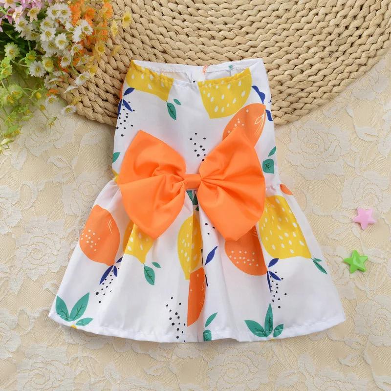 Cute Floral Pet Dog Dress with Bow Summer Princess Puppy Skirt for Small Dogs Cats Teddy