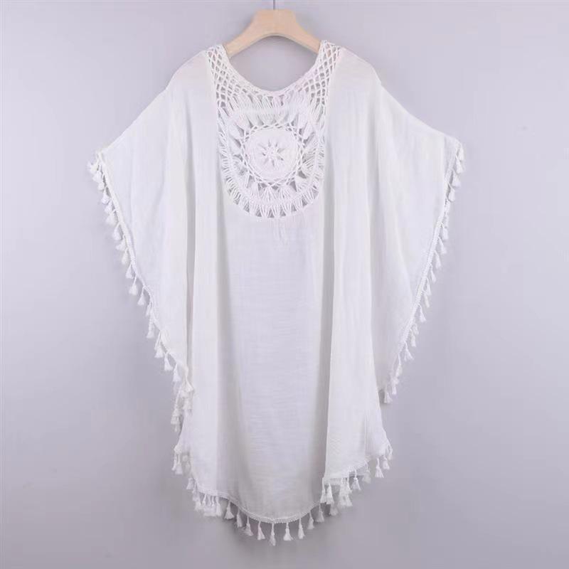 2021 Plus Size Off-Shoulder Tassel Cutout Beach Cover-up