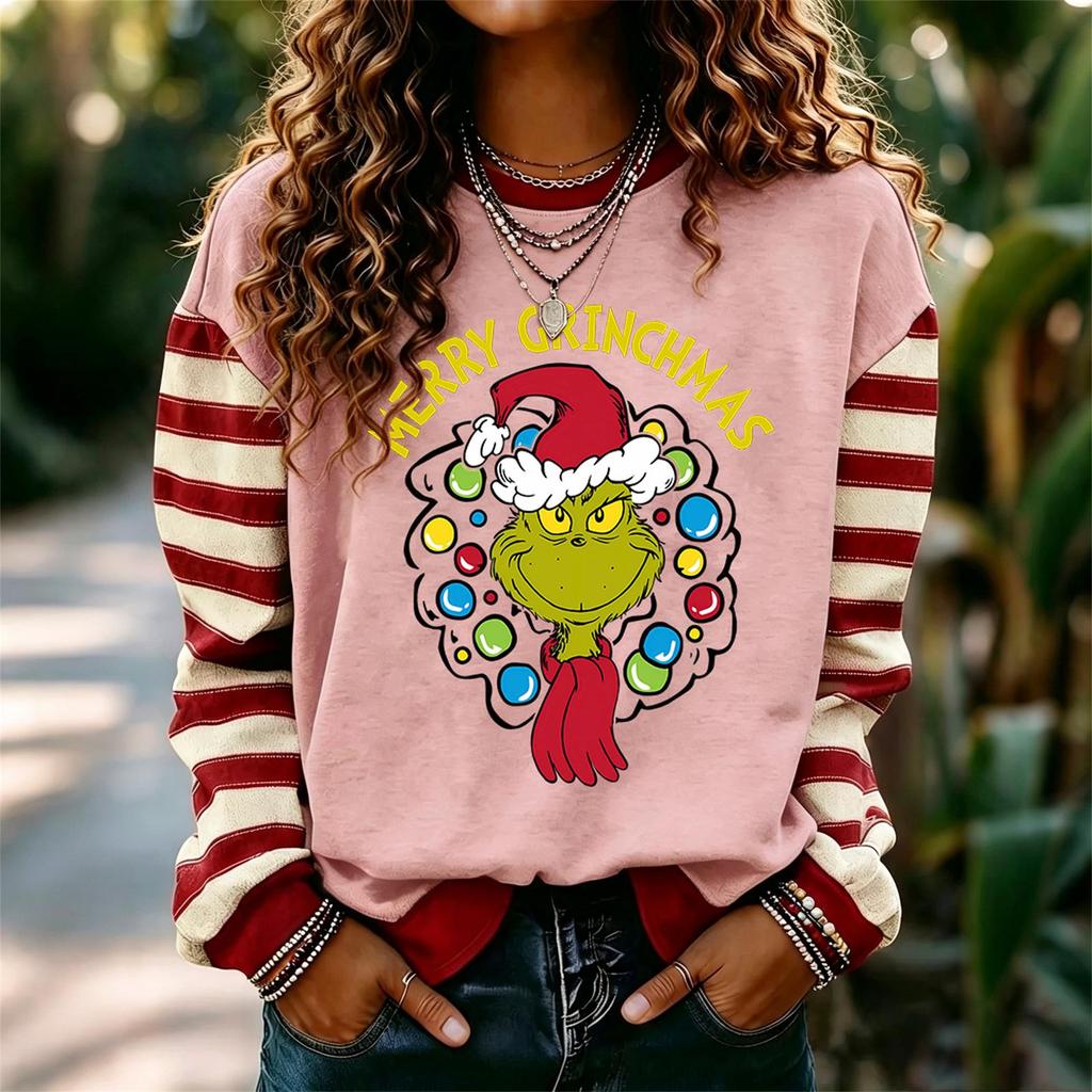 Women's Long Sleeve Neck Pullover Sweatshirt with Christmas Print