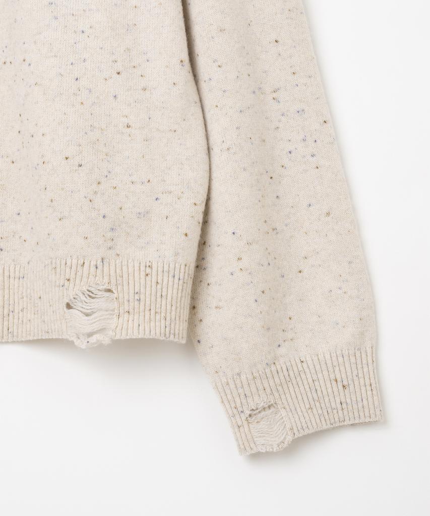 MILLO WOMEN Button Damaged Knit Top [Ecru]