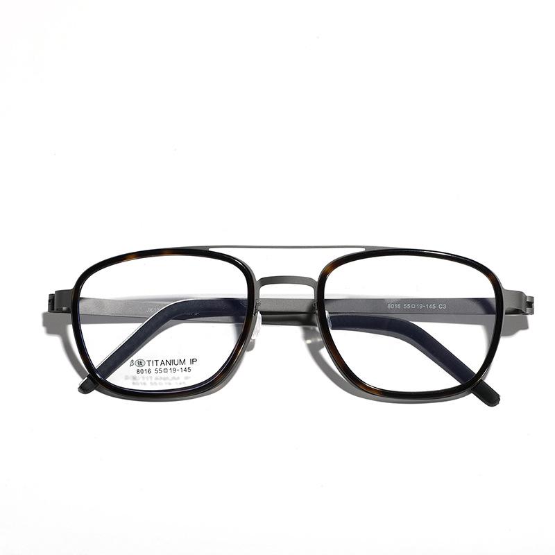 Retro Plate Japanese Square Glasses Men, Metal Titanium Myopia Glasses Double Beam Simple Flat Mirror Women