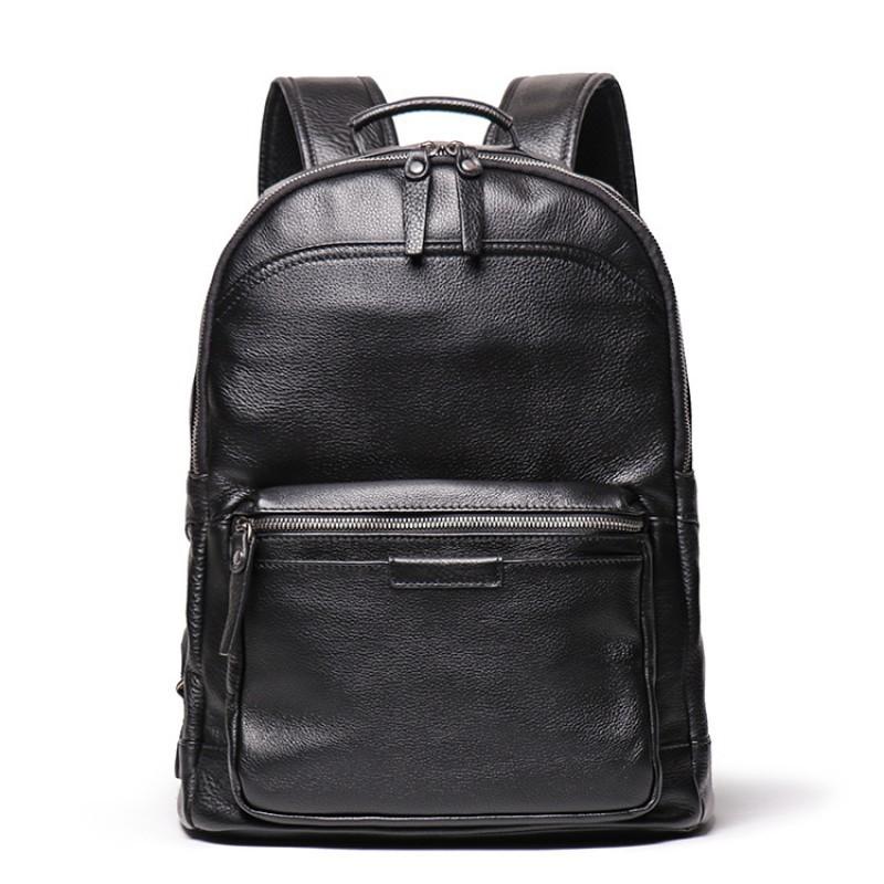 Men s Backpack With Layered Cowhide Large Capacity Vegetable Tanned Leather Travel Bag European American Retro Style чёрный