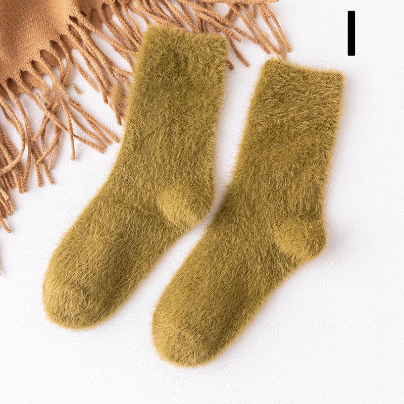 Women's Autumn And Winter Warm Mink Fleece Tube Socks Plush Sleep Socks Mid Calf Hosiery Sock