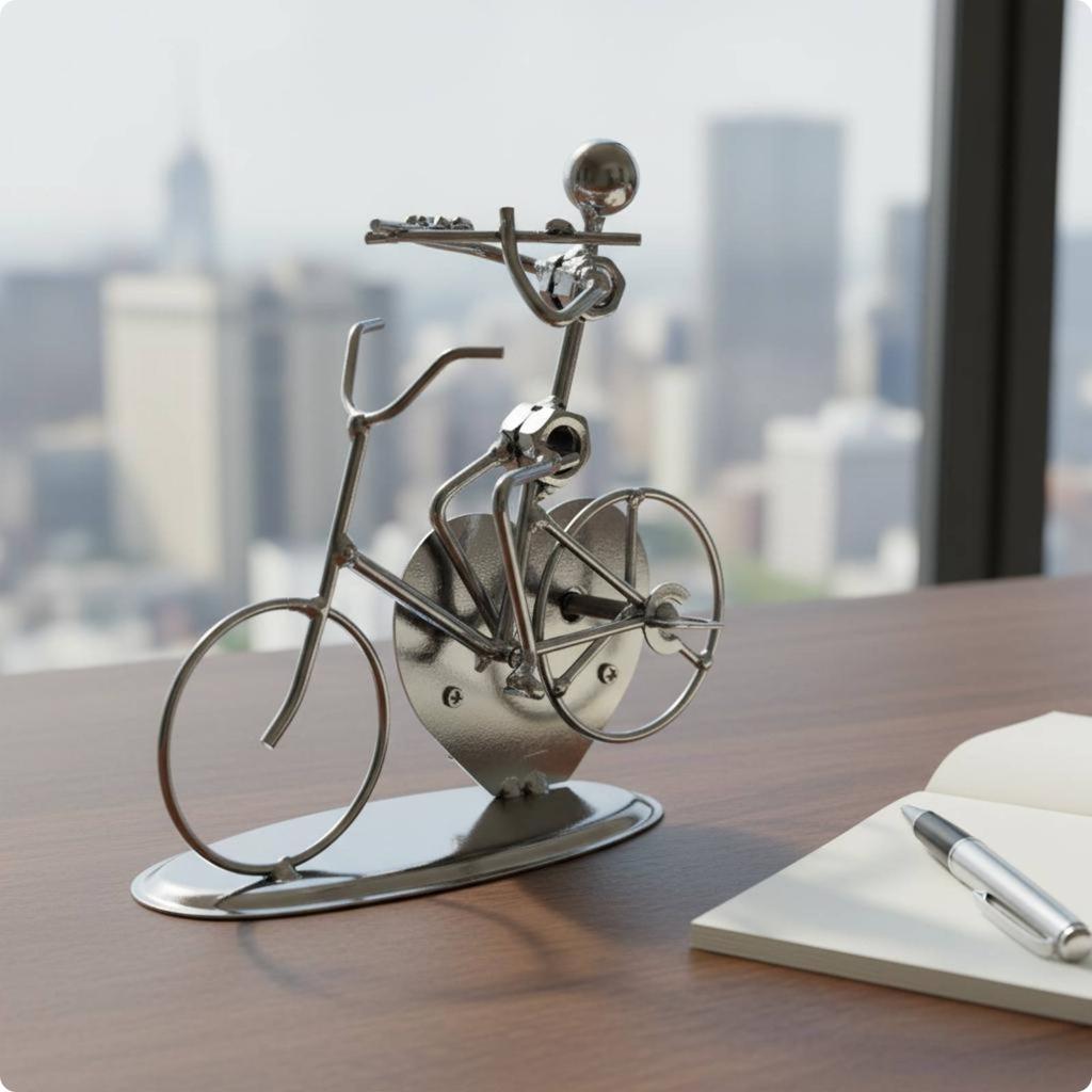 Rzeźba Rowerowa Prezent Metalowa Figurka Roweru Statua Rowerowa Rękodzieło Ornament na Biurko Minimalistyczny do Salonu
