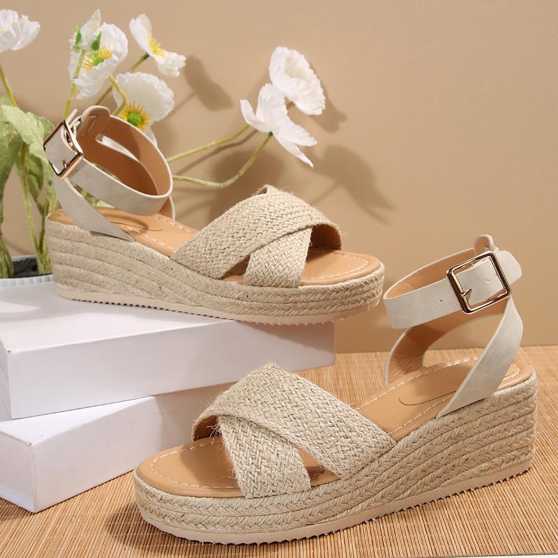 

Fashion 2025 Women Wedge Sandals Summer New Fashion Platform Buckle Casual Comfortable Walking Sandals Shoes for Women 42 хаки