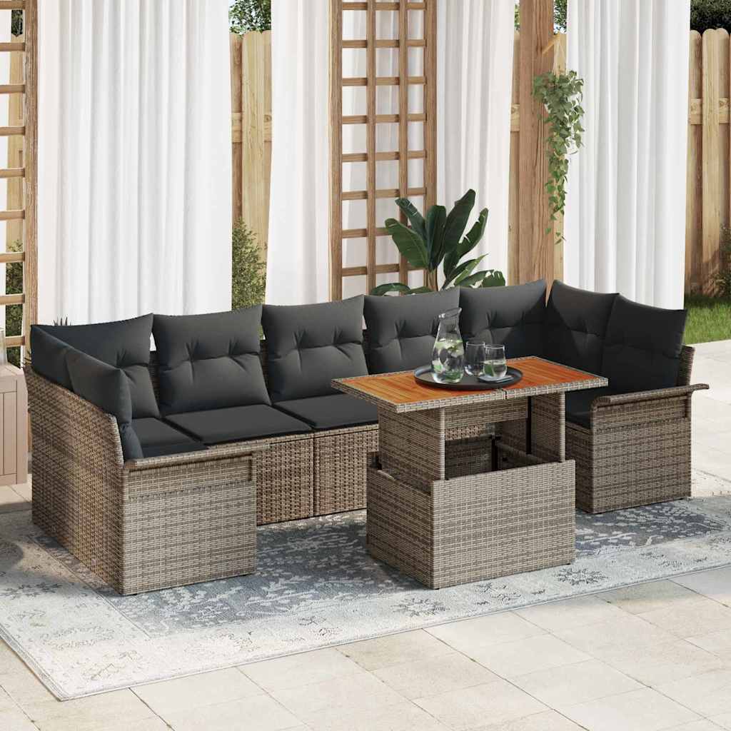 Garden Sofa Set with Storage 8 Pcs Grey Poly Rattan